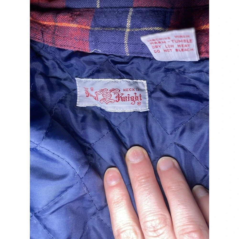 Vintage Royal Knight Kids Red Plaid Quilted Lined Flannel Shirt Jacket Size 8